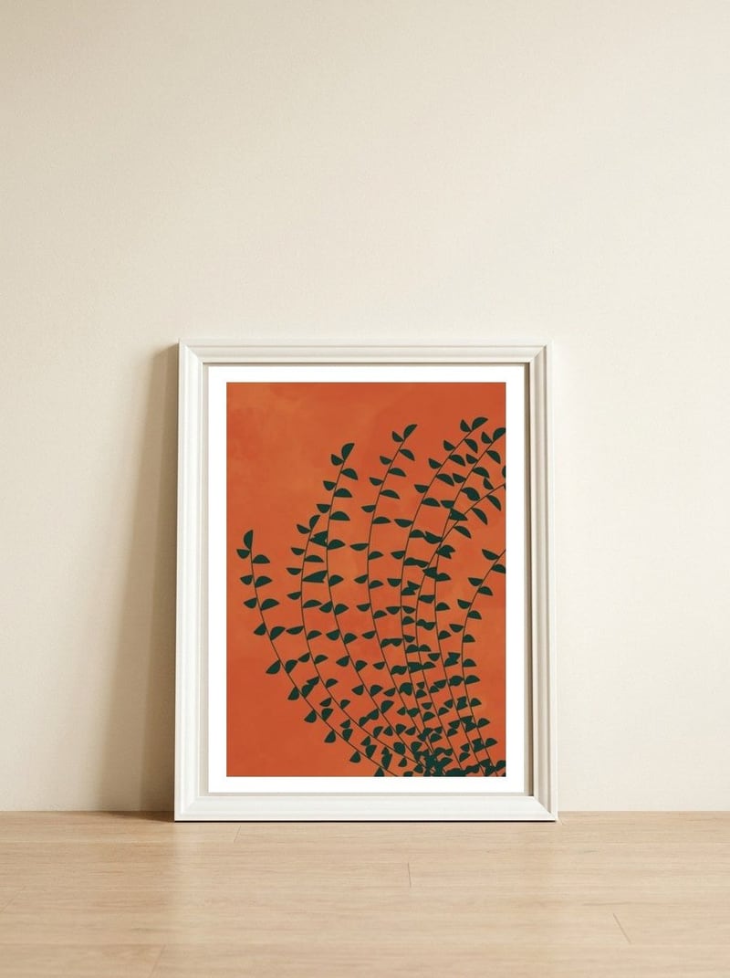 Boho Terracotta Plant Burnt Orange — framed, leaning against the wall