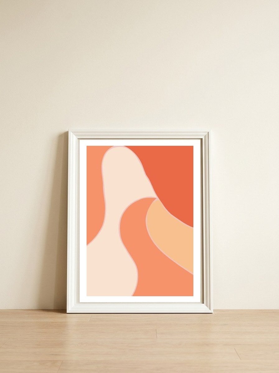 Colorful Orange Tones Retro Waves — framed, leaning against the wall