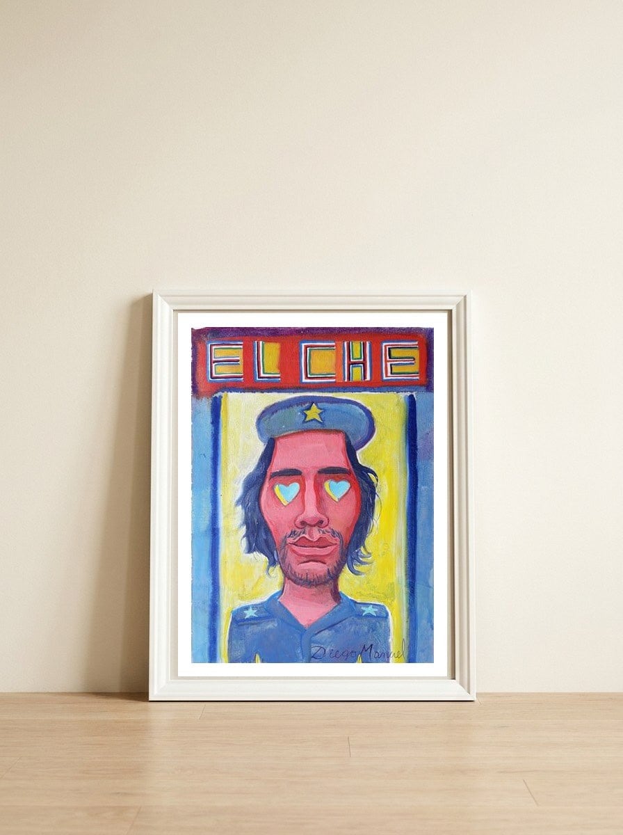 Che Guevara Y Corazones 1 — framed, leaning against the wall