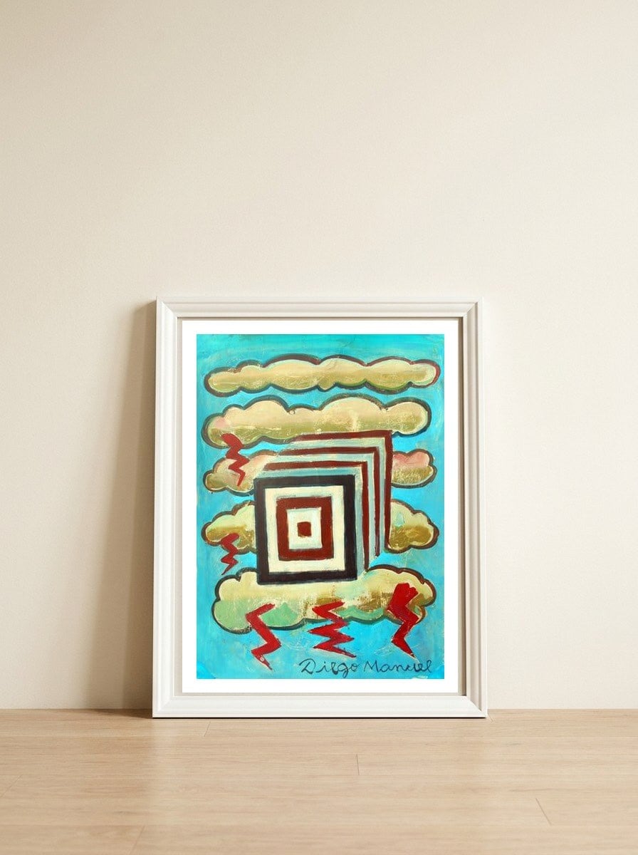 Cubo — framed, leaning against the wall