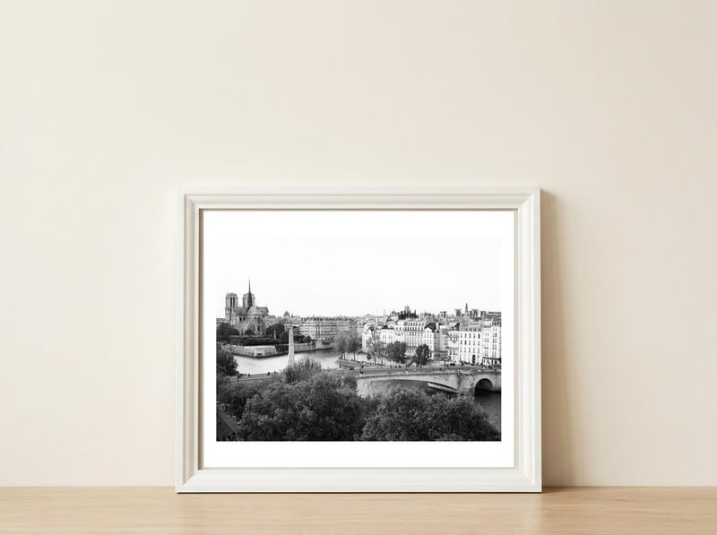 Paris View in Black and White — framed, leaning against the wall