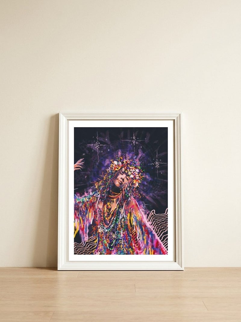 Persephone — framed, leaning against the wall