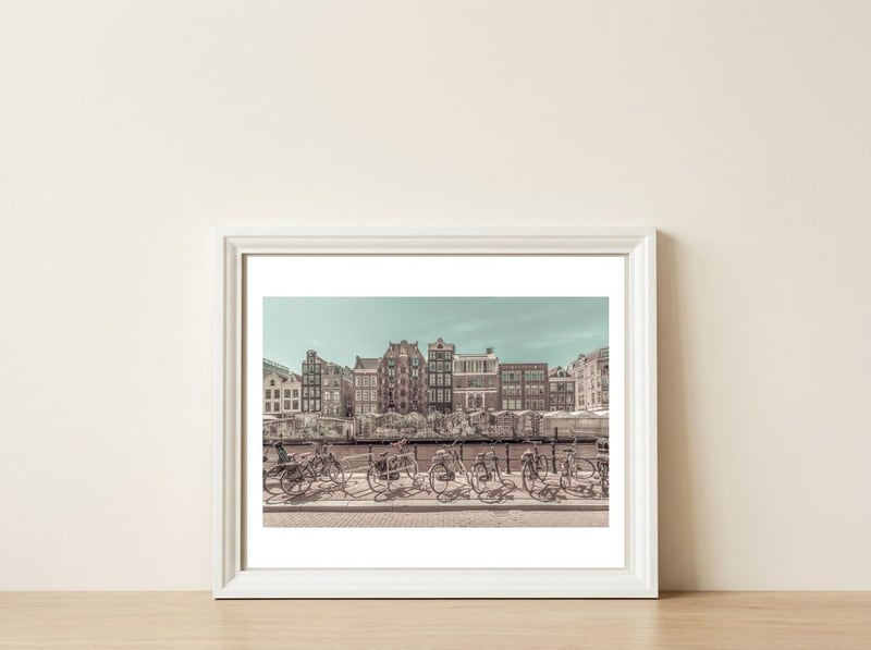 AMSTERDAM Singel Canal with Flower Market | urban vintage style — framed, leaning against the wall