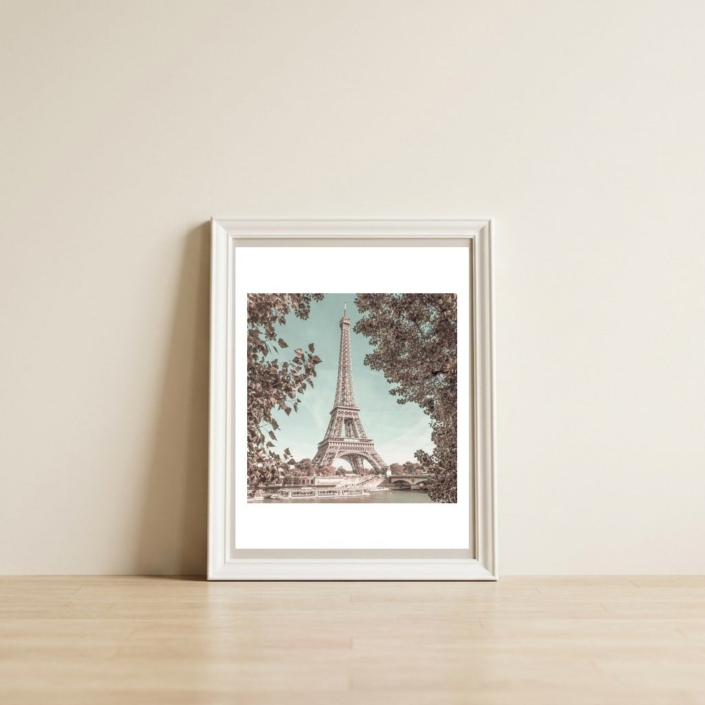 PARIS Eiffel Tower & River Seine | urban vintage style — framed, leaning against the wall