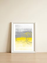 Abstract Painting No. 53 - Bubbles | Illuminating Yellow & Ultimate Grey — framed, leaning against the wall thumbnail