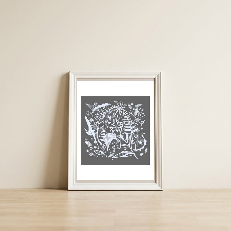 Abundance Grey — framed, leaning against the wall