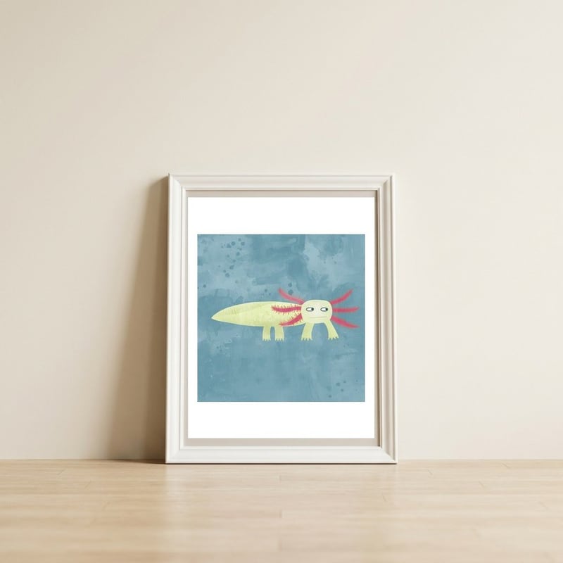 Axolotl — framed, leaning against the wall