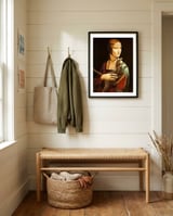 Lady With A Velociraptor framed in a relaxed room thumbnail