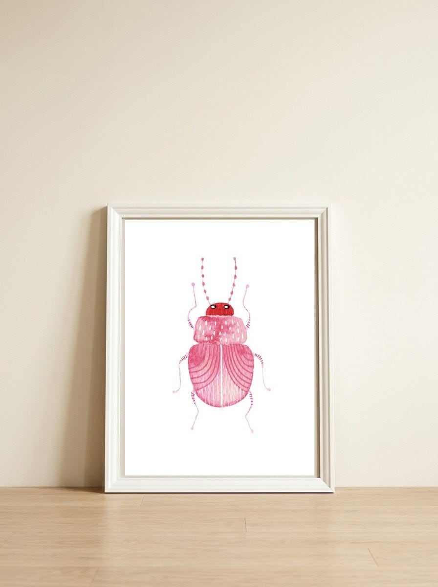 Sarcastic Beetle — framed, leaning against the wall