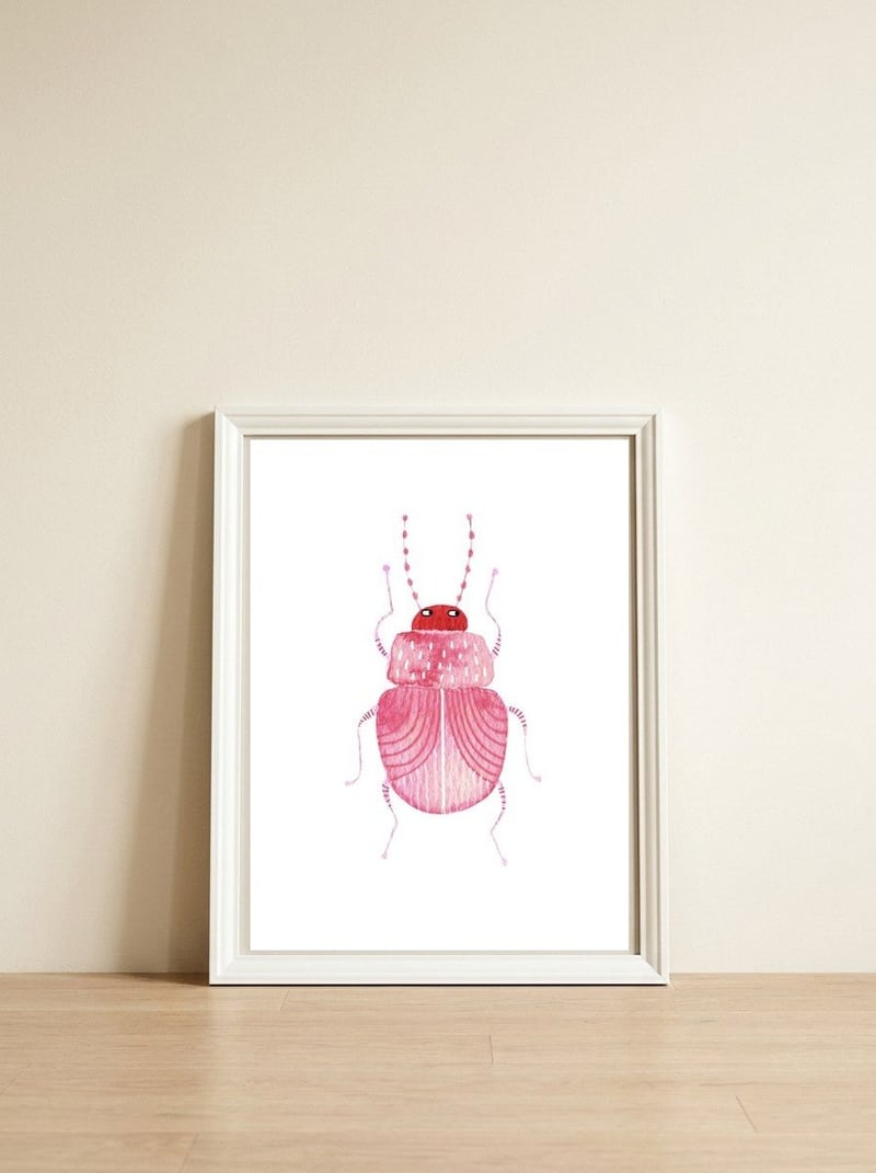 Sarcastic Beetle — framed, leaning against the wall