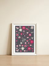 Spring Folk Floral Grey — framed, leaning against the wall thumbnail