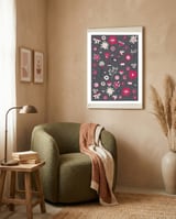 Spring Folk Floral Grey framed in a tender room thumbnail