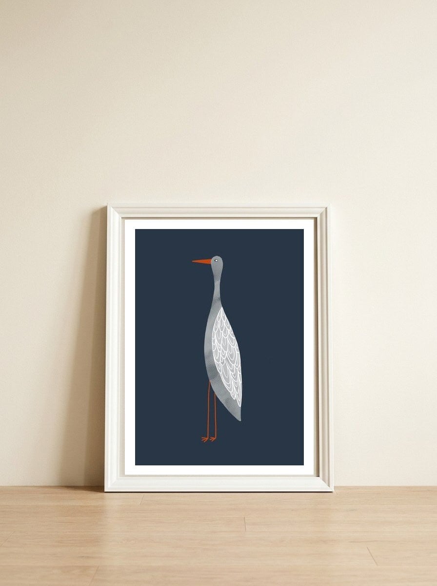 Stork — framed, leaning against the wall
