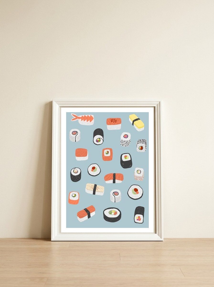 Sushi Roll Maki Nagiri Food Art — framed, leaning against the wall