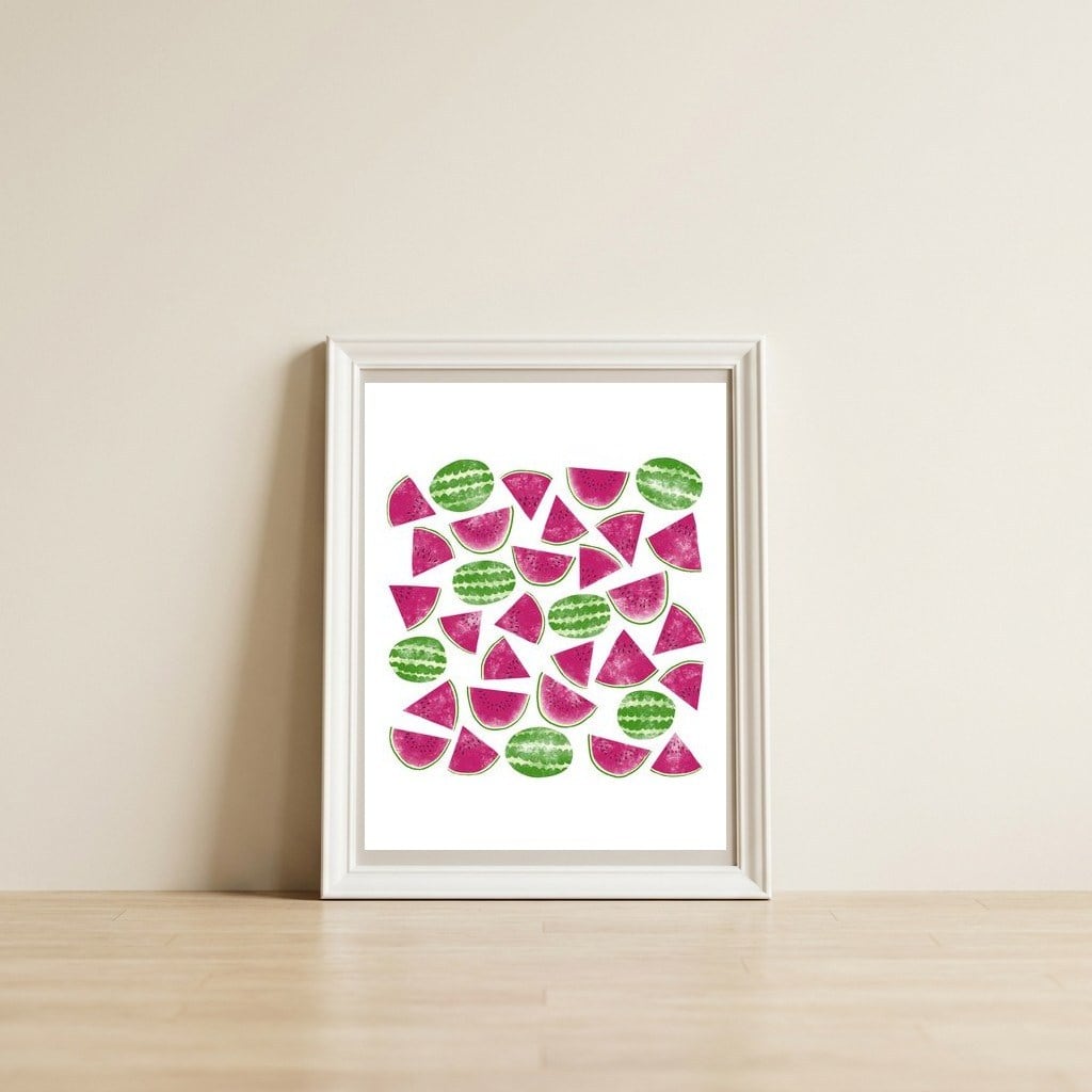 Watermelons — framed, leaning against the wall
