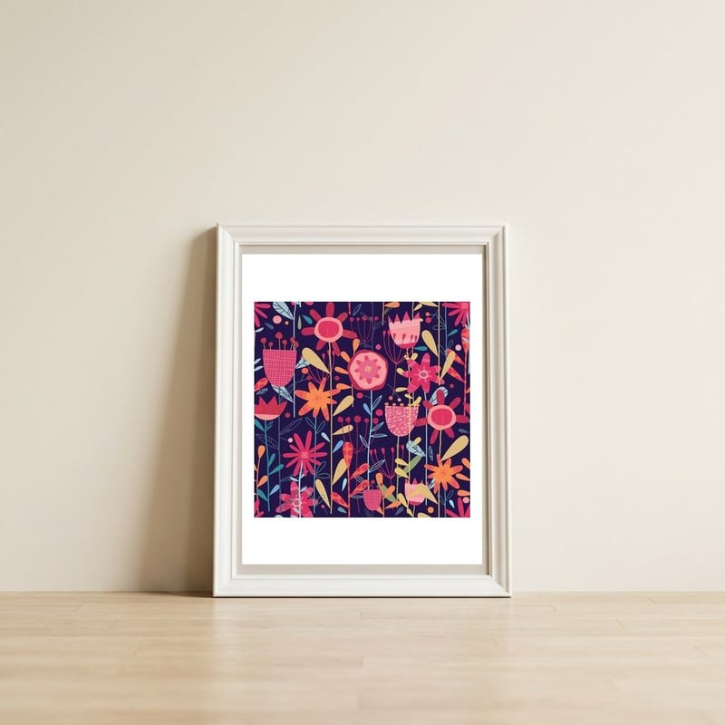 Wild Weeds And Flowers Dark — framed, leaning against the wall