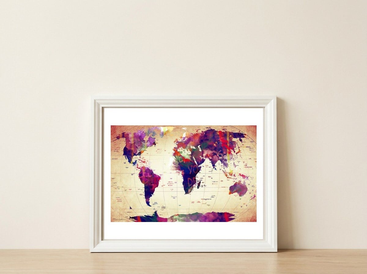 Map Of The World 3 — framed, leaning against the wall