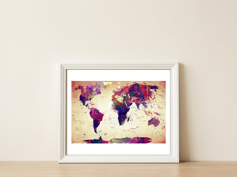 Map Of The World 3 — framed, leaning against the wall