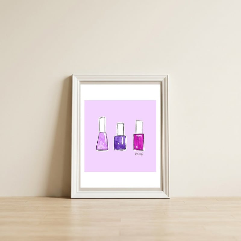 Nail Polish Watercolour | Purple — framed, leaning against the wall