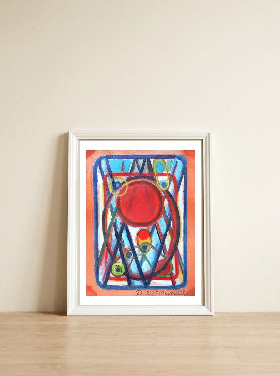 Composicion 1 — framed, leaning against the wall