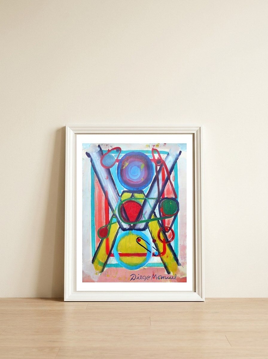 Composicion 5 — framed, leaning against the wall