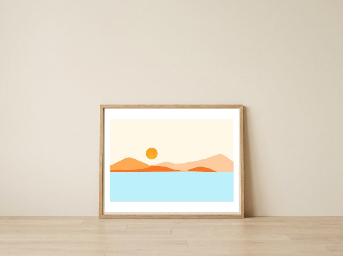 Desert Sea Minimal Landscape — framed, leaning against the wall