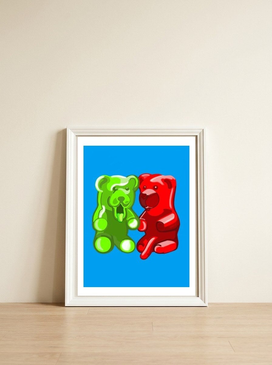 Yummy Bears — framed, leaning against the wall