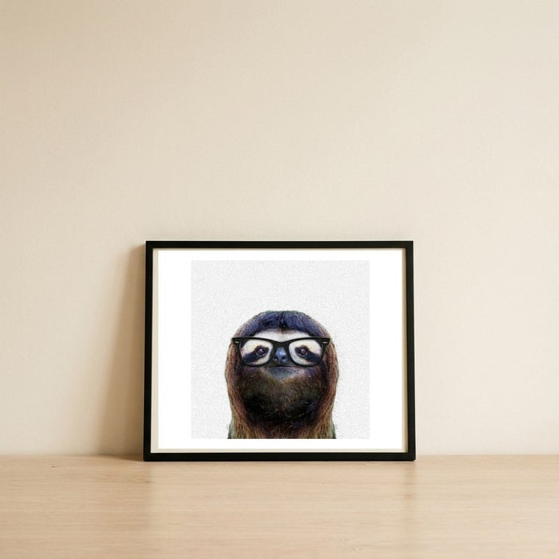 Geek Sloth — framed, leaning against the wall