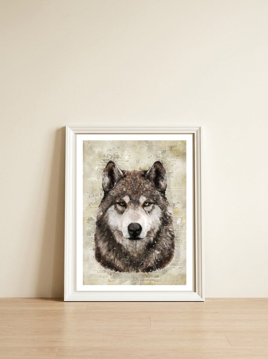 Wolf — framed, leaning against the wall