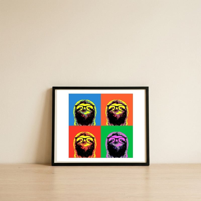 Four Colors Sloth — framed, leaning against the wall
