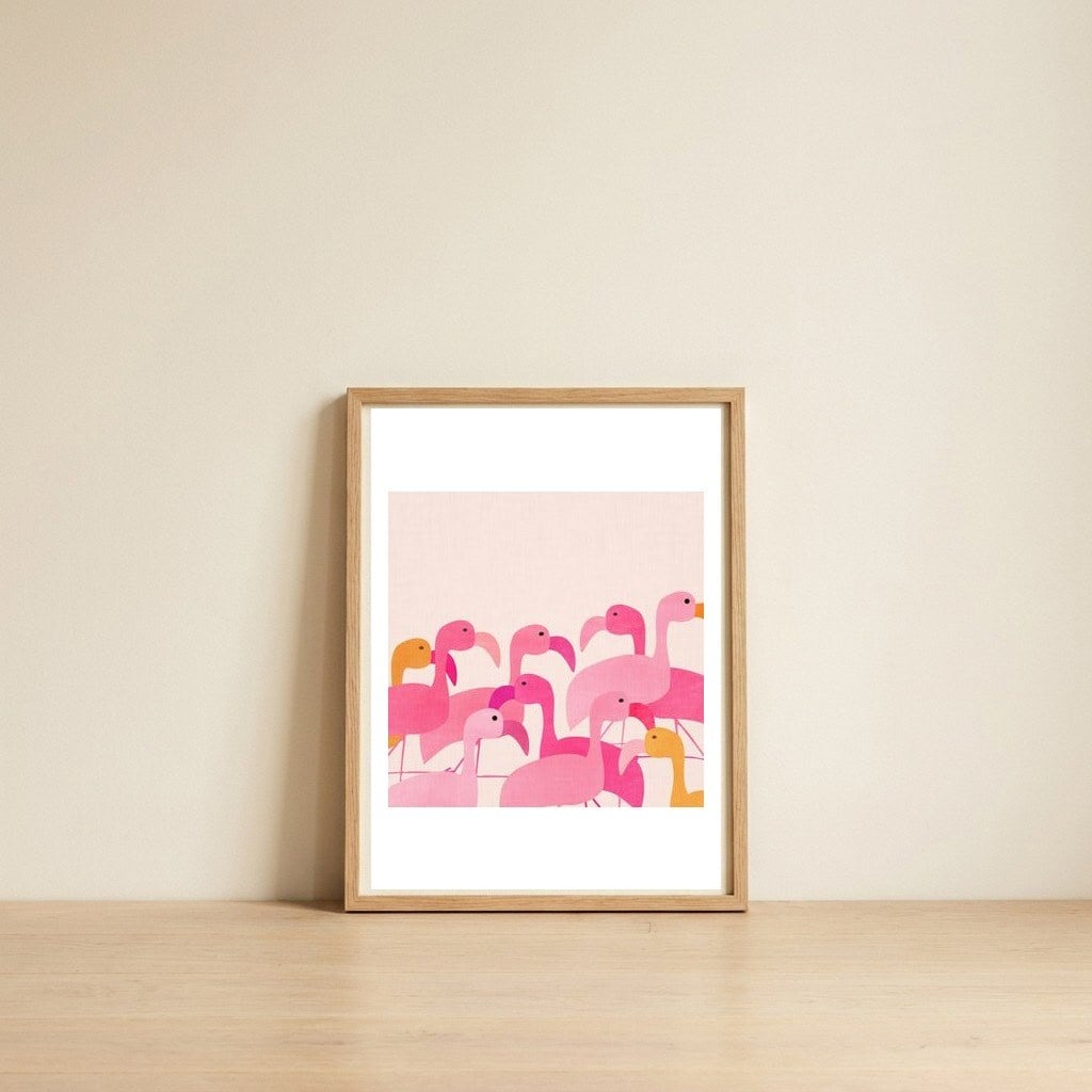Florida Flamingos — framed, leaning against the wall