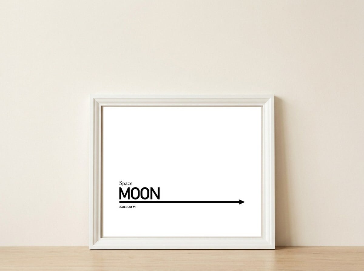 TO THE MOON — framed, leaning against the wall
