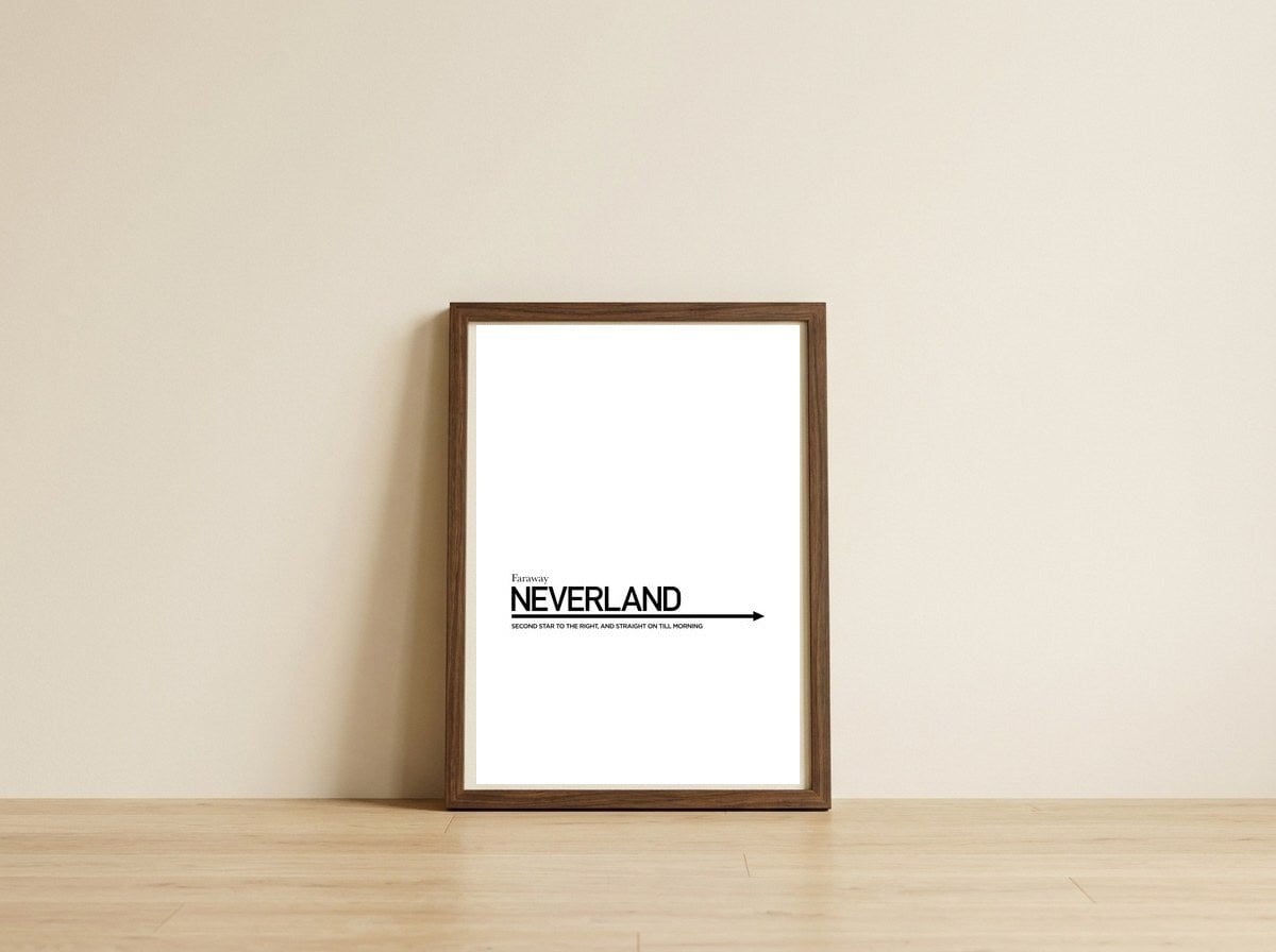 TO NEVERLAND — framed, leaning against the wall