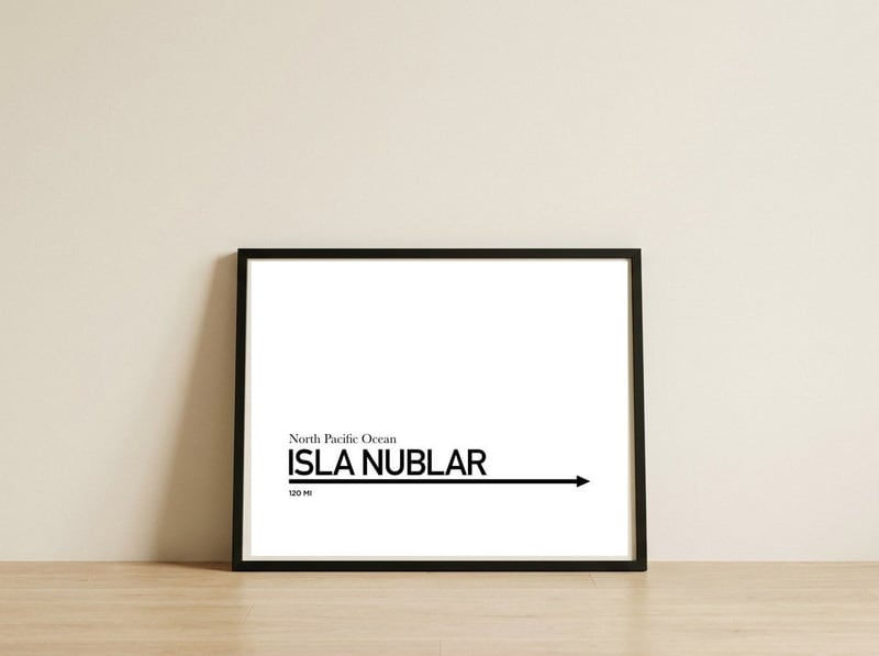 TO ISLA NUBLAR — framed, leaning against the wall