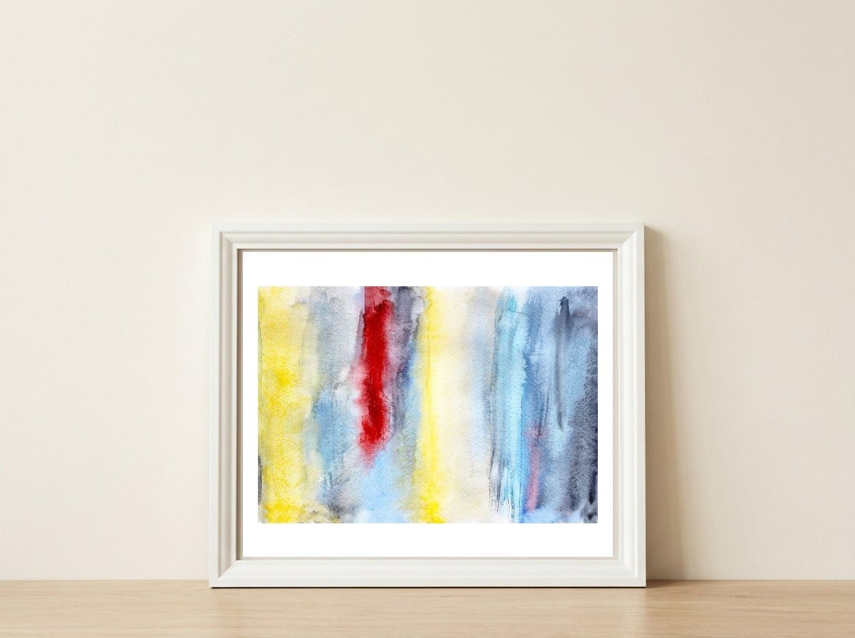 Touch of red || abstract watercolor — framed, leaning against the wall