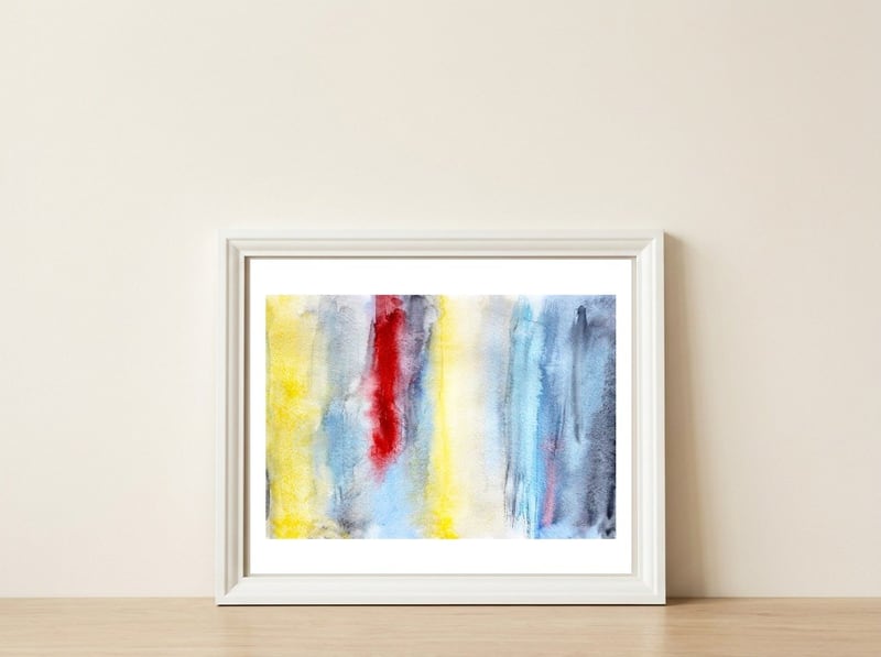 Touch of red || abstract watercolor — framed, leaning against the wall