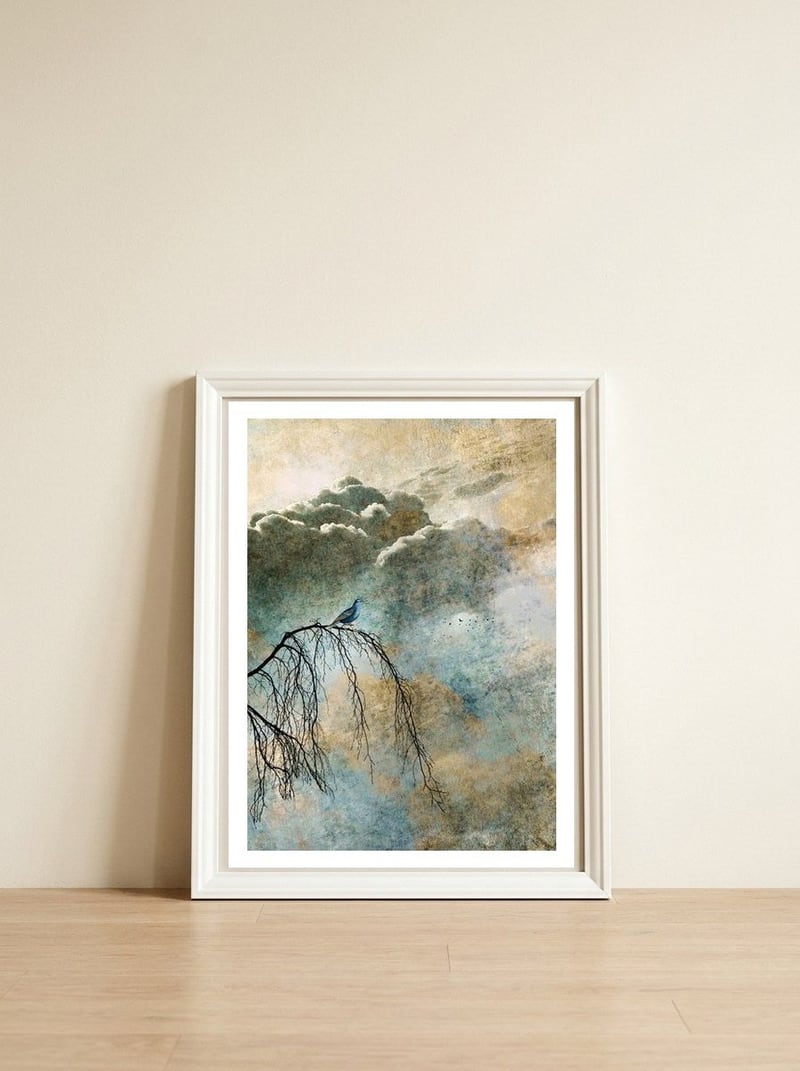 HEAVENLY BIRD IIb — framed, leaning against the wall