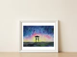 Under the star rain || watercolor — framed, leaning against the wall thumbnail
