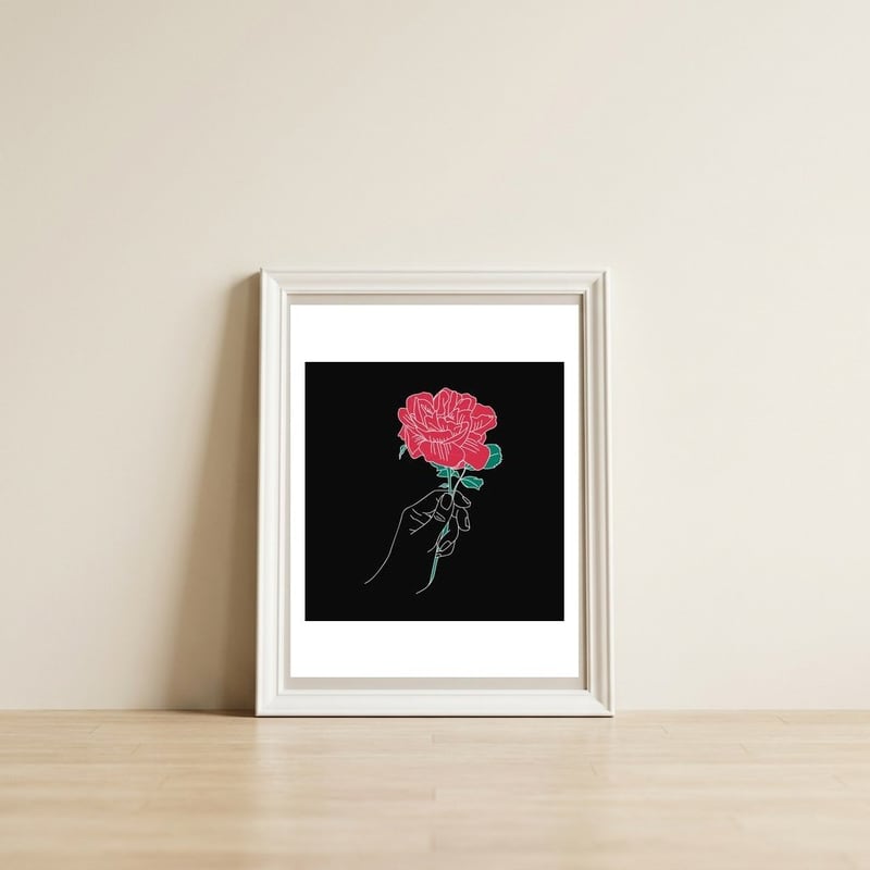 Rose — framed, leaning against the wall