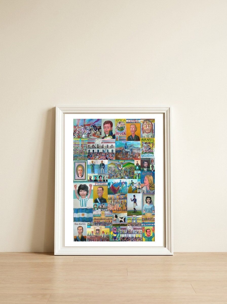Collage peintures — framed, leaning against the wall