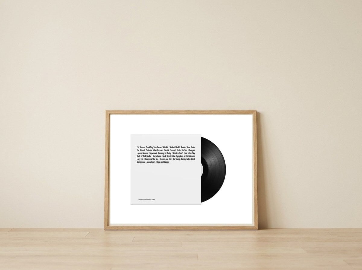JUST SABBATH — framed, leaning against the wall