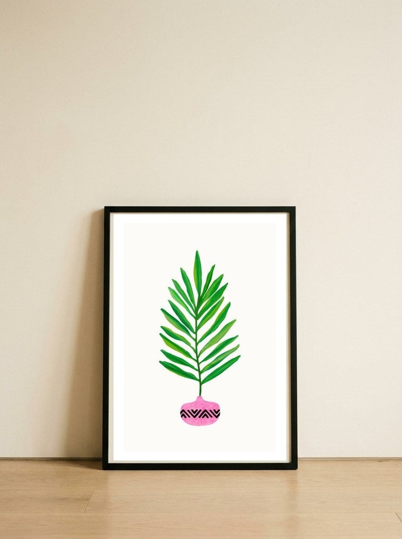 Modern Tropical Leaf — framed, leaning against the wall
