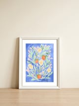 Wild Orange FLoral | Cobalt Blue — framed, leaning against the wall thumbnail