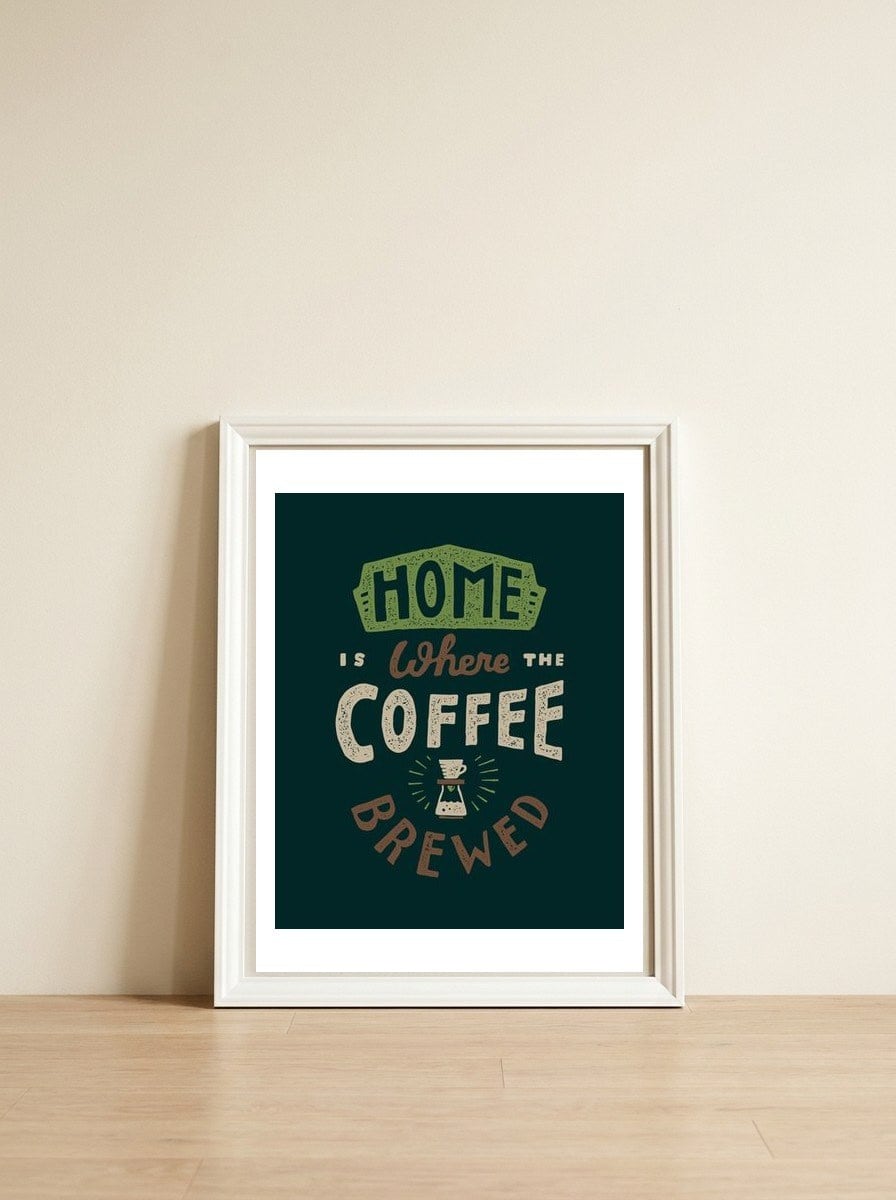 Home — framed, leaning against the wall