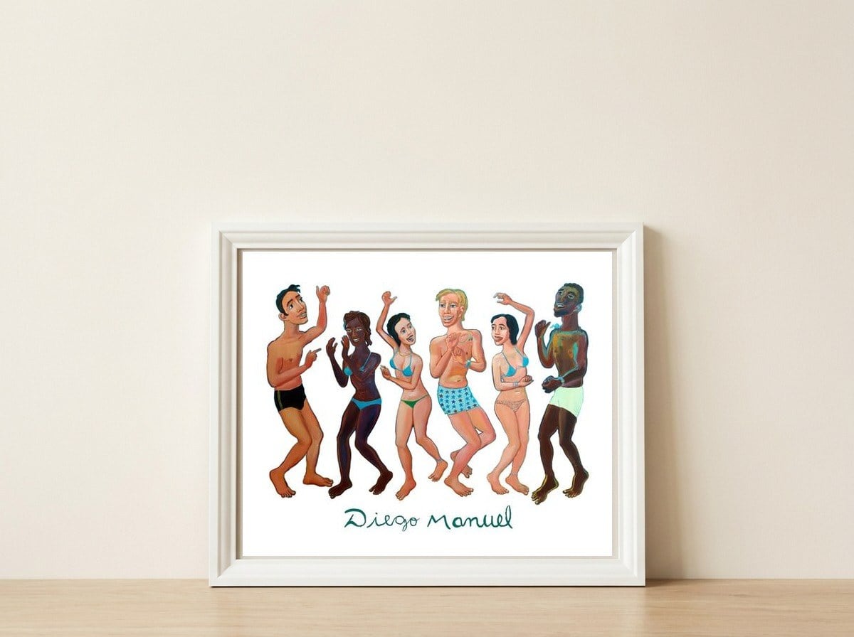 En La Playa C — framed, leaning against the wall