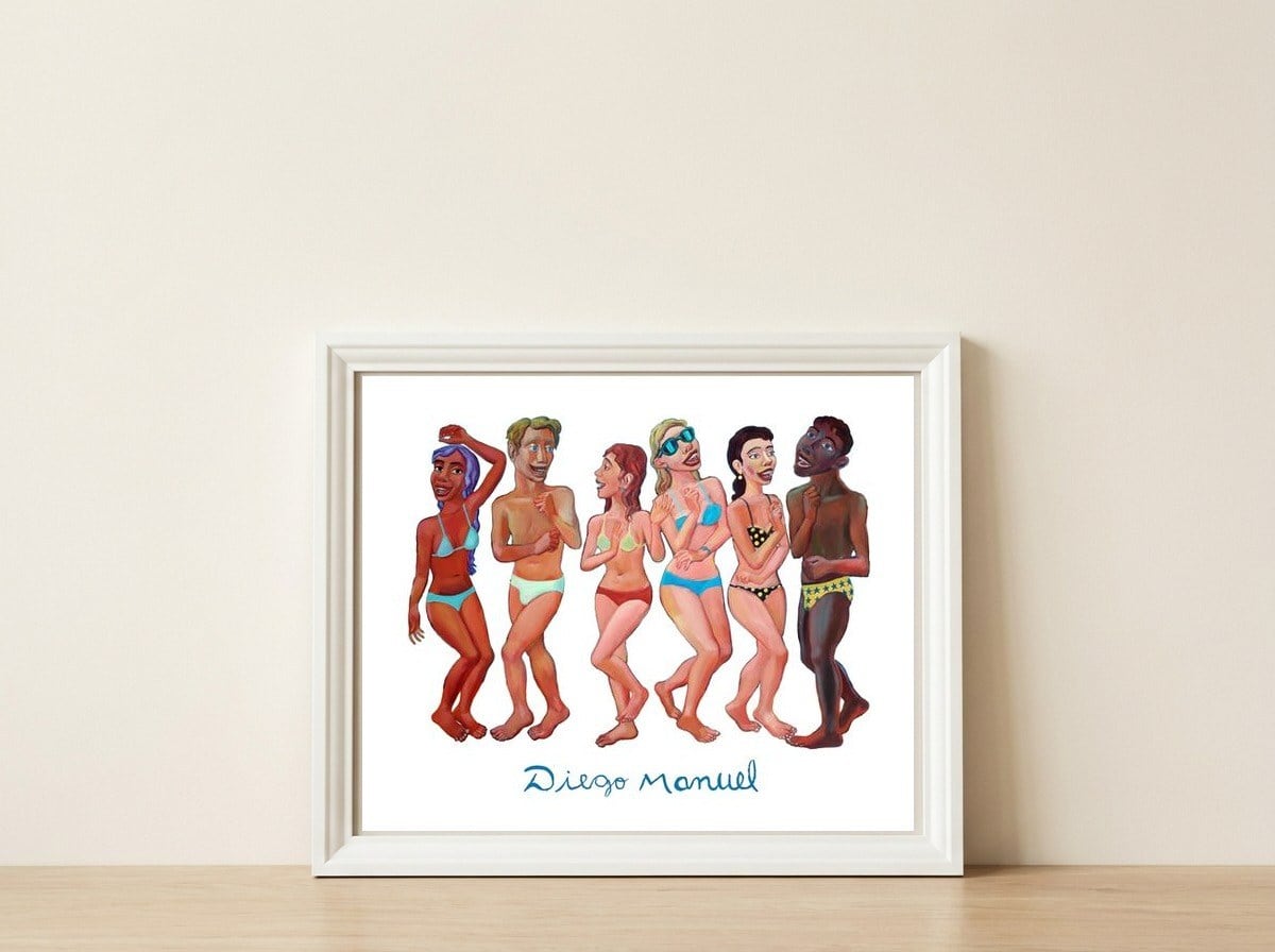 Fiesta En La Playa 2b — framed, leaning against the wall