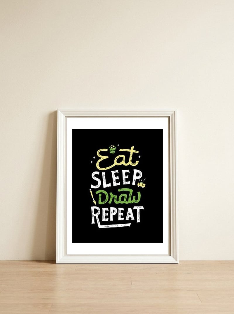 Repeat — framed, leaning against the wall