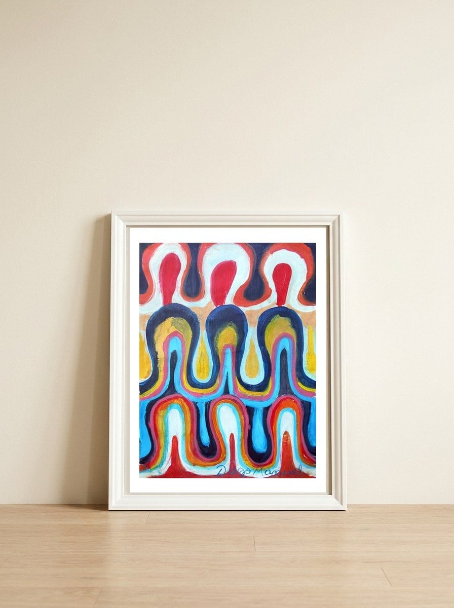 Ondas 1 — framed, leaning against the wall