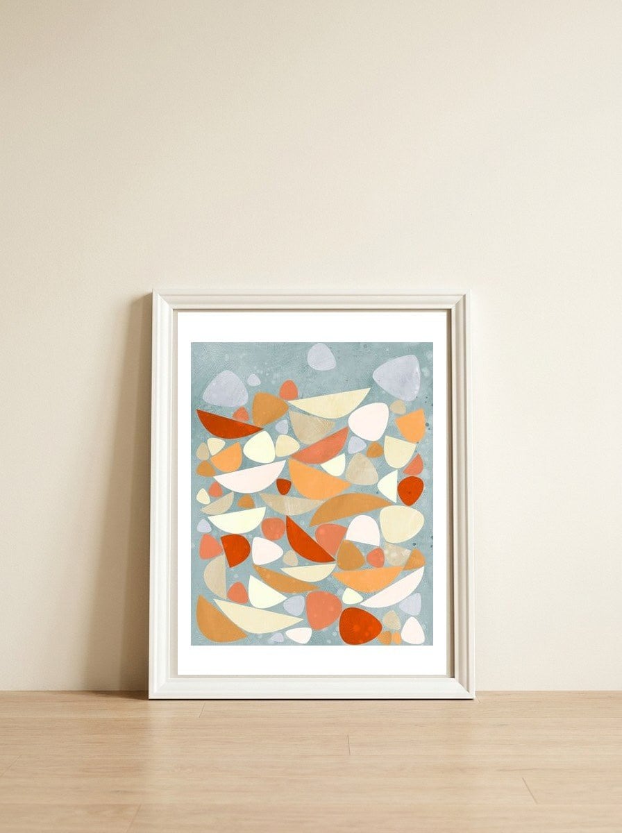 Sea Bed Orange Abstract — framed, leaning against the wall