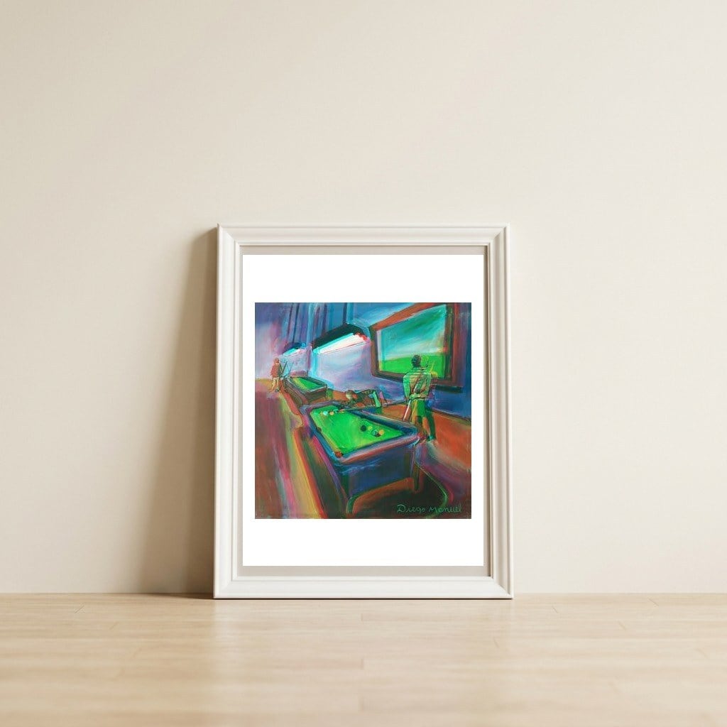 Noche De Pool B — framed, leaning against the wall